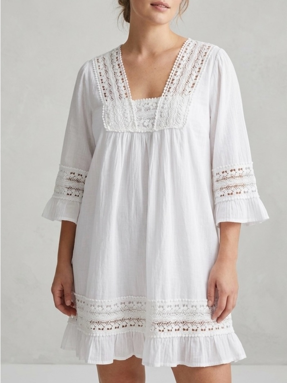 Cute Options White Cotton Crochet Lace Tunic Dress XL Boho Coastal Granddaughter